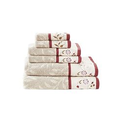 Madison Park Serene Lot de Serviettes de Bain 100% Coton, Broderie Florale, Motif Jacquard Doux, très Absorbant pour la Douche, Plusieurs Tailles, Rouge