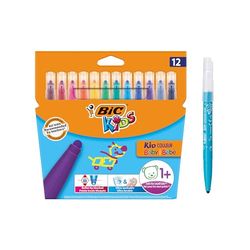 BIC Kids Kid Couleur Baby Marcadores de ponta extra larga, cores sortidas, bolha de 12 unidades, marcadores laváveis para crianças a partir dos 1 ano