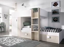 Dmora - Composition de la Chambre à Coucher Cevedale, Chambre complète, Composition de Lits superposés avec Deux Lits Simples, 271x111h150 cm, Blanc et Chêne
