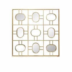 LW Collection Espejo de Pared Cuadrado Dorado de 80 x 80 cm Metal – Espejo Grande Pared – Industrial – Salón Pasillo – Espejo de baño – Espejo con pequeños Espejos