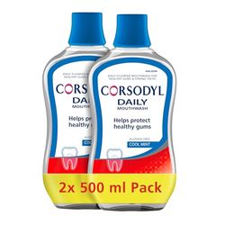 Corsodyl Daily Gum Care Mouthwash Alcohol Free Cool Mint 500ml (Pack of 2)