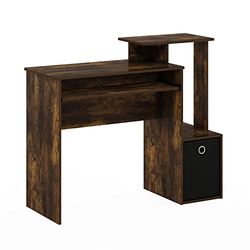 Furinno Econ Escribiendo Versátil para Computadora Doméstica Escritorio con Contenedor de Almacenamiento, Madera de ingeniería, Pino Ámbar/Negro