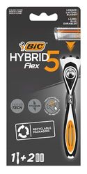 BIC Hybrid 5 Flex Refillable Men's Razor Kit, Handle and Nano-Tech Titanium 5-Blade Refills - Box of 1+2