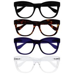 OPULIZE BIG Blue Light Blocking Reading Glasses - Bold Round Fashion Frame - Anti-Glare Anti-Reflective Computer Gaming - UV Eyestrain Protection - 4 Pack Black Brown Indigo Clear - Mens Womens +1.00