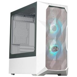 Cooler Master TD300 Mesh White Micro-ATX Tower con pannello superiore rimovibile in rete poligonale, Hub ARGB/PWM in vetro temperato, doppia ventola di illuminazione Sickleflow PWM ARGB