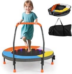 FANTASK Ø 90 cm kindertrampoline met ledverlichting, mini trampoline opvouwbaar