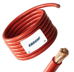 Ebrom, cavo da batteria rosso, H07V-K, 5 metri, cavo da 16 mm², per batteria auto, 100% in rame OFC