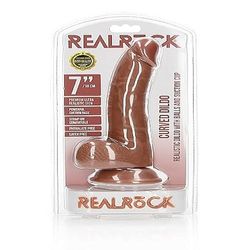 Realrock Curved Realistic Dildo with Balls and Suction Cup, Brown, 18 cm Size