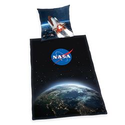 Herding NASA Beddengoedset, kussensloop 80 x 80 cm, dekbedovertrek 135 x 200 cm, met soepel lopende ritssluiting, 100% renforcé-katoen, zwart