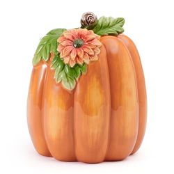 Fitz and Floyd Tall Flower Pumpkin Ceramic Figurine, Earthenware, Multicolored