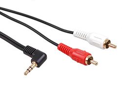 Maclean Audio Metaal 3.5mm Stereo Jack Hoekig 90 ° naar 2 RCA Phono Plugs Kabel Goud (1M)