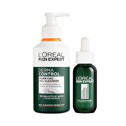 L'Oréal Men Expert Derma Control Set With Purifying Cleansing Gel 260ml and Anti-Blemish Serum 30ml, Smooth & Hydrated Skin, Reduces Imperfections, Blackheads & Post-Blemish Marks