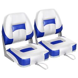 ErgoSeat Lot de 2 sièges de bateau pliables à dossier bas bicolore Blanc/bleu