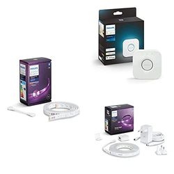 Philips Hue Extensión Tira LED, Lightstrip, luz blanca y colores, 1m + Tira LED, Lightstrip, Luz blanca y colores, 2m + Sensor de movimiento