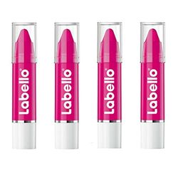 Labello Crayon Lipstick Hot Pink Matitone Labbra in Confezione da 4x3g, Balsamo Labbra con Formula Arricchita di Oli Naturali, Idratante Labbra Nutriente Fucsia Brillante