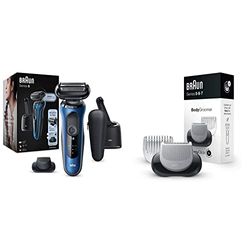 Braun Series 6 Electric Shaver for Men with Precision Trimmer and SmartCare Centre, 60-B7200cc, Blue Razor & EasyClick Body Groomer Attachment For New Generation Series 5, Grey