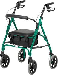 Days Lightweight Folding Rollator Walker – Mobility Aids, Adjustable Walking Frame with Padded Seat, Lockable Brakes, Ergonomic Handles, Walking Aid, Portable Walker for Elderly, Large – Racing Green