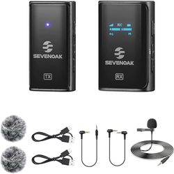 SevenOak sistema di microfoni lavalier senza fili con OLED, 2,4 GHz doppio microfono Lapel Wireless con Stereo/Mono per fotocamera telefono PC Video Record Vlog L SKM-W4 K1 (1 TX+1 RX)