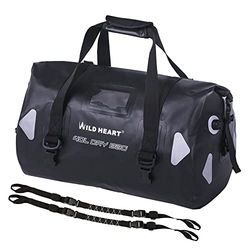 WILD HEART Borsone da Viaggio Impermeabile PVC500D Doppio Fondo Con Corda e Tasca Interna 40L 66L 100L Per Kayak, Campeggio, Canottaggio, Moto (66L, Nero)