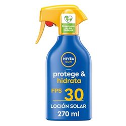 NIVEA SUN Protege & Hidrata Spray Solar FP30 (1 x 270 ml), protector hidratante y resistente al agua, crema solar con protección UVA/UVB, protección solar alta en formato pistola