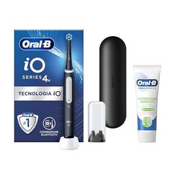 Oral-B Spazzolino Elettrico Ricaricabile iO 4 Nero, 1 Testina Di Ricambio, 1 Custodia Da Viaggio +Dentifricio Pro-Science Protezione Gengive Pulizia Profonda 75ml