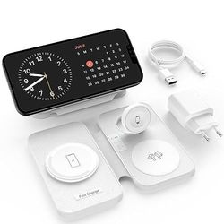 Cargador Inalámbrico 2 en 1, Estación de Carga Magnética Compatible con 15/14/13/12 Series, Compatible con Watch 9/8/7/6/SE/5/4/3, AirPods 2/3/Pro