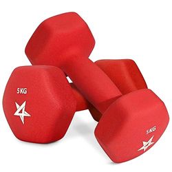 Yes4All Neopren dumbbell par 5 kg handvikt styrka träning för hem gym fitness – 5 kg röd