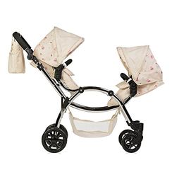 Roma Darcie Twin Dolls wózek dziecięcy w kolorze kremowym, odpowiedni dla dzieci w wieku od 3 do 16 lat, regulowana wysokość uchwytu, 16 kombinacji, podwójna zabawka dla lalek na Boże Narodzenie,