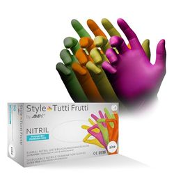 AMPri Guantes de nitrilo, multicolor, mezcla de colores, 96 unidades/caja, talla S, sin polvo, estilo tutti frutti by Med-Comfort: guantes desechables de nitrilo, guantes desechables en las tallas XS,