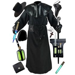 Absolute Vibe Plague Doctor Halloween Medieval Monk Priest Renaissance Cosplay Cloak Robe Costume - Black - Large