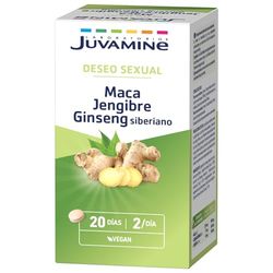 JUVAMINE - Maca, Jengibre y Ginseng Siberiano - 40 Comprimidos - Complemento Alimenticio para Apoyo al Deseo Sexual - Tonificante - Energía y Vitalidad - Vigor