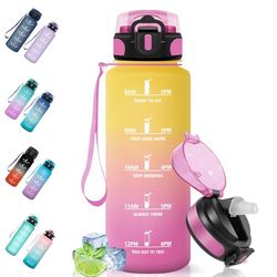 Motswedi Drinkfles, 1500ml BPA-Vrij, Drinkfles Met Rietje, Lekvrij, Sportfles, Geschikt voor Koolzuurhoudende Dranken, Waterfles voor Kinderen, Camping, Yoga, Gym, Sport, Outdoor, hardlopen, Geelroze