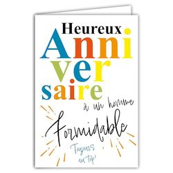 69-8119 Happy Birthday Card with Envelope 12 x 17.5 cm Large White Interior Text for Writing – Real Neon Inks – Created and Made in France