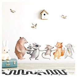 Little Deco DL148 Muursticker met bosdieren hand in hand, wandsticker voor kinderkamer en babykamer zelfklevende posterstickers, S - 31 x 19 cm (B x H)