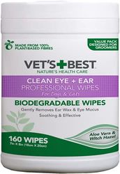 Vet's Best Lingettes Nettoyantes Professionnelles pour Yeux/Oreilles pour Chien/Chat 160 Lingettes