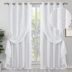 BGment Cortinas Opacas Blancas con superposición Transparente, Cortinas de Doble Capa con Ojales Plateados con Aislamiento térmico para Dormitorio, Sala de Estar, habitación de niños, 2 Paneles de 52