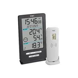 TFA Dostmann Termometro radio XENA HOME, 30.3074.10, per uso esterno e interno, monitoraggio del clima interno, con sensore esterno, valori massimi e minimi, temperatura, umidità, antracite