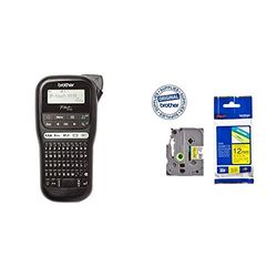 Brother PT-H110 Etichettatrice Palmare per Casa e Ufficio, fino a 12 mm + Nastro Laminato TZE631, 12 mm, Nero su Giallo