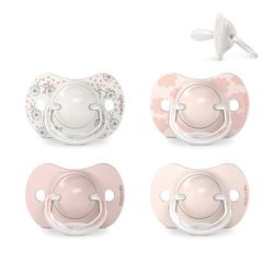 Suavinex, Lot 4 Sucettes pour Bébé 0/6 Mois, pour Nouveau-nés, Tétine Symétrique SX Pro en Silicone, Tétine plus Plate et Flexible, Réversible, Respecte le Développement Buccodentaire, Rose