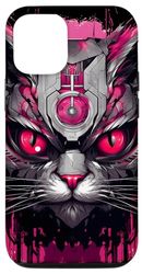 Coque pour iPhone 12/12 Pro Le félin cybernétique : un chat robot cyberpunk rose