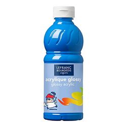 Lefranc Bourgeois 188297 glansig barn – akrylfärg, klar att använda flytande akrylfärg, glänsande och vattentät, perfekt på papper, kartong, trä, gips, metall, plast, 500 ml flaska – primär blå