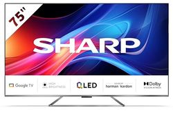 Sharp 75GP7265E - Google TV 65" QLED (sin Marco, 4K Ultra HD, 4X HDMI 2.1, 3X USB, Bluetooth), Sonido Harman/kardon, Google Assistant, Chromecast, Dolby Vision, HDR10, Color Titanio