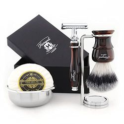 Haryali London Kit da barba – Kit da barba – 5 pezzi – Rasoio di sicurezza a doppio bordo – Pennello da barba Super Badger – Sapone da barba – Ciotola da barba – Supporto da barba – Set da barba rosso