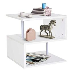 BAKAJI Laag boekenrek, 3 planken van MDF-hout en metaal, zijtafel, bank, modern design, inrichting voor woonkamer, kantoor, 50 x 50 x 50 cm, kleur wit