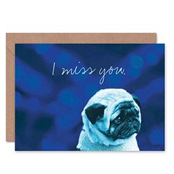 Wee Blue Coo MISS YOU FRIEND DOG BLUE NEW ART GREETINGS GIFT CARD