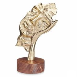 Figurine décorative Visage doré Bois métal 16,5 x 26,5 x 11 cm