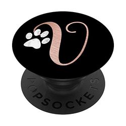 PopSockets Lettera V rosa, gatto, monogramma a zampa di cane PopGrip: Impugnatura per Telefoni Cellulari e Tablet Intercambiabile