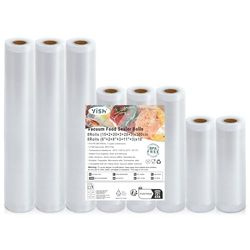 YISH Sacchetti Sottovuoto Alimenti 8 Rotoli：28/20/15/x300 cm Buste Sottovuoto Alimenti per Sous Vide e Macchine Sottovuoto, Rotolo Sottovuoto Alimenti 170µm
