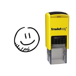 Trodat edy FIX Tampon de motivation pour enseignants et pédagogues - Kit de tampons motivants - 1 motif Smiley, langue neutre, boîtier jaune, impression noire, encreur automatique, 20 x 20 mm