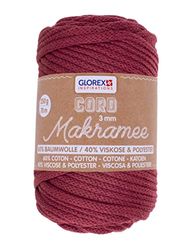 GLOREX 5 1006 08 – makramémanchester, 250 g, 3 mm, längd 70 m, bordeaux, trippelvridet bomullsgarn, 60% bomull, 40% viskos och polyester, för virkning, stickning, knytning och formning